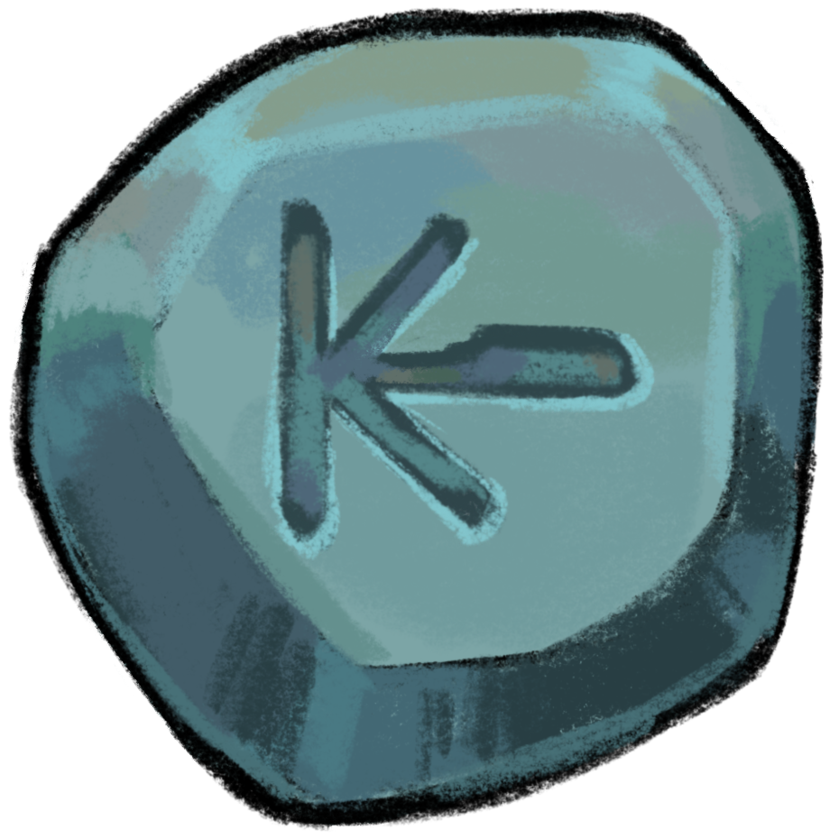 A 'first' arrow painted to look like a sigil etched in stone.