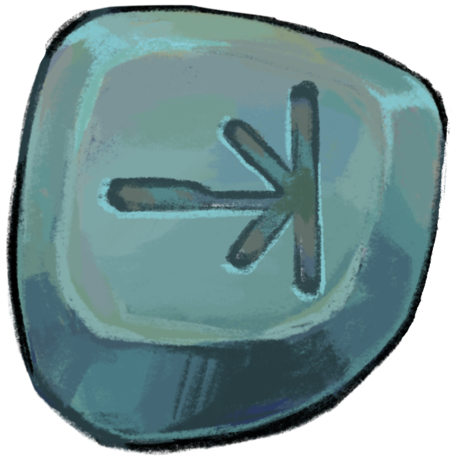 A 'last' arrow painted to look like a sigil etched in stone.
